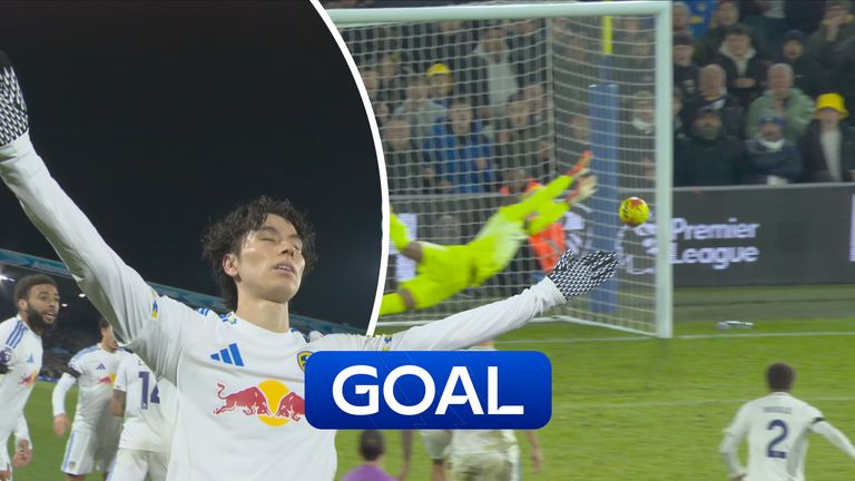 Ao Tanaka scores for Leeds against Chelsea in the PL.