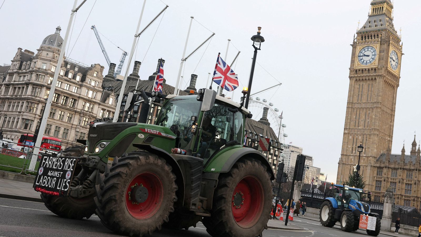 Tractors are driven during a protest by UK farmers. Pic: Reuters