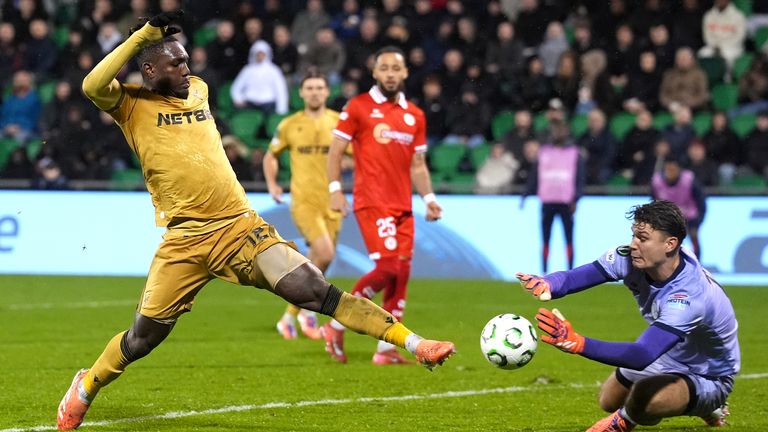 Christantus Uche stretches for the ball against Shelbourne