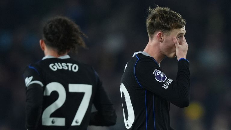 Chelsea's Cole Palmer reacts during the 3-1 defeat to Leeds