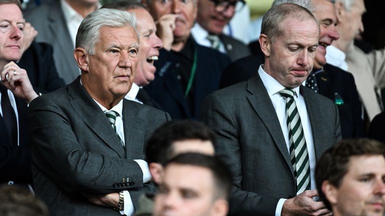 Celtic fans were heard chanting against the club's board, including Peter Lawwell (L) and Michael Nicholson (R)