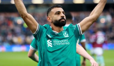 Mohamed Salah celebrates Liverpool's late winner at Turf Moor