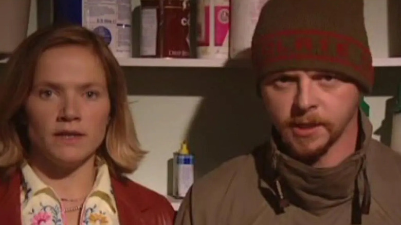 Daisy Steiner (Jessica Stevenson) and Tim Bisley (Simon Pegg) are perplexed in Spaced