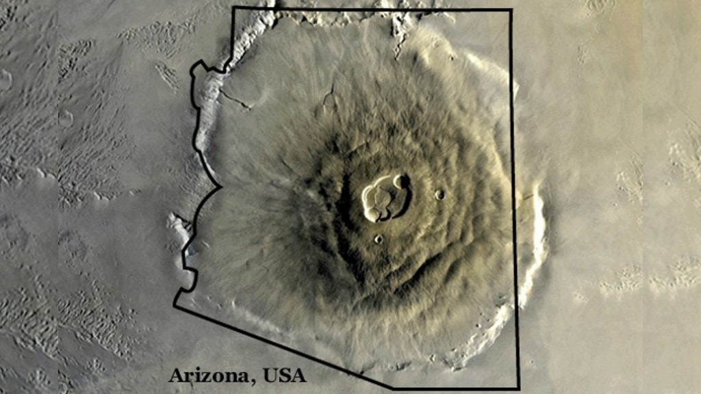 The Black Outline Of Arizona Over This Image Of Olympus Mons Shows The Similar Surface Areas