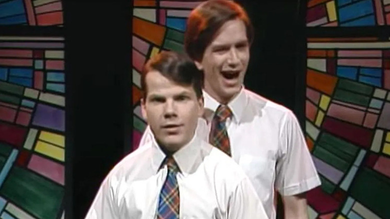 Bruce McCulloch and Mark McKinney perform a sketch in The Kids in the Hall