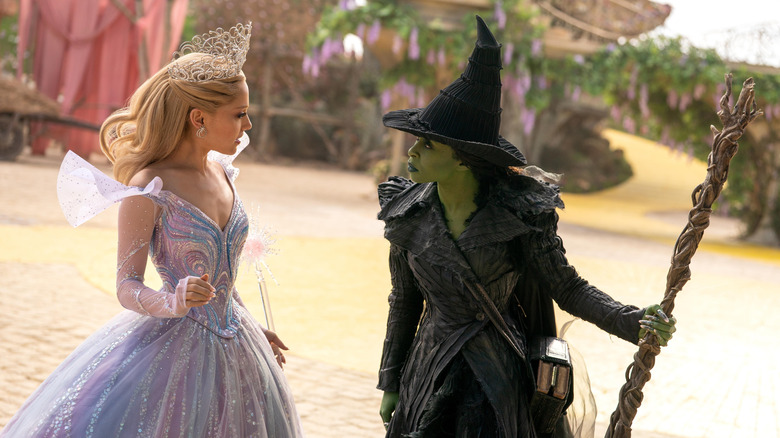 Ariana Grande as Glinda in a heated discussion with Cynthia Erivo as Elphaba in Wicked: For Good