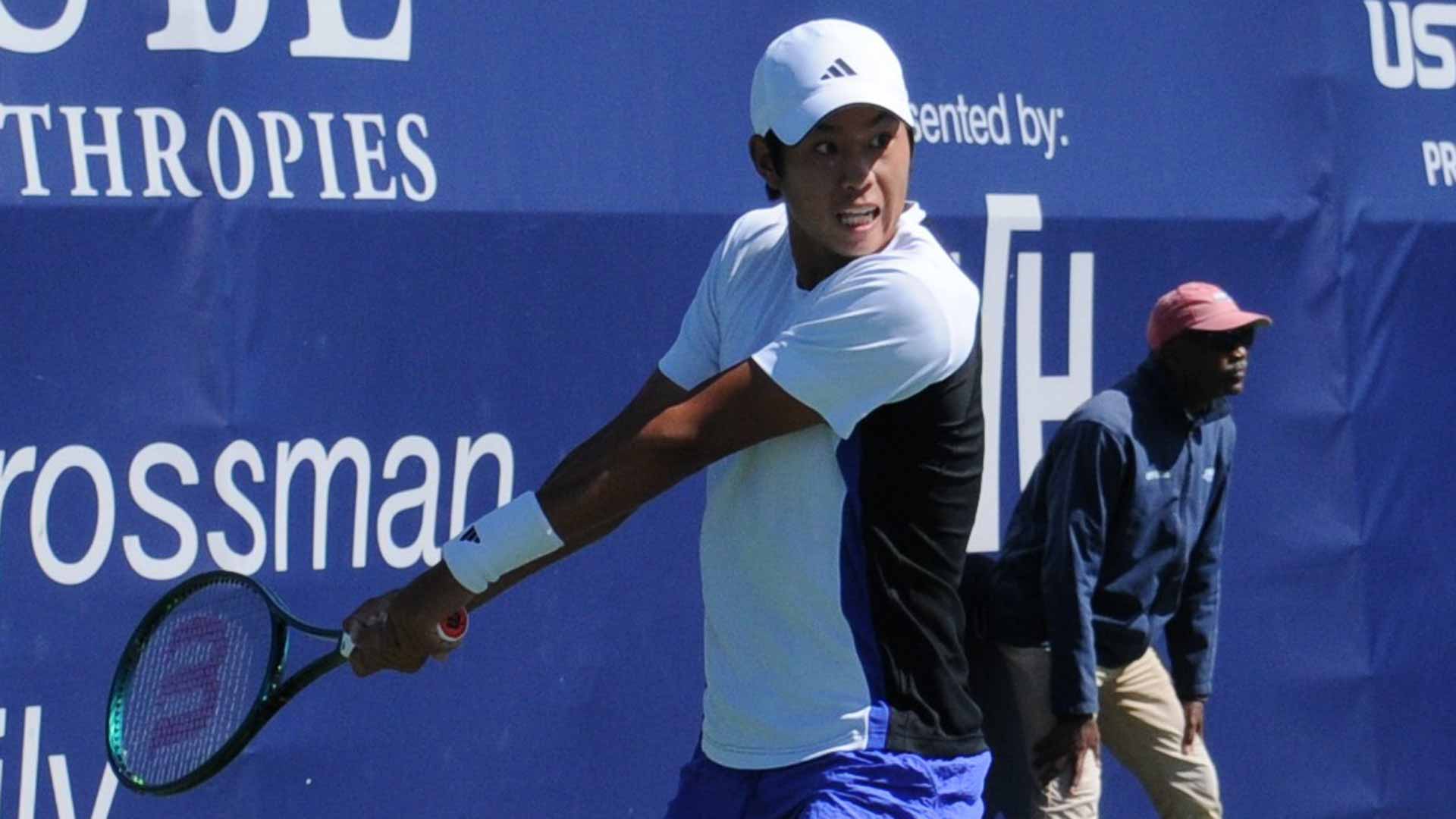 Learner Tien in action at the ATP Challenger Tour 75 event in Fairfield, California.