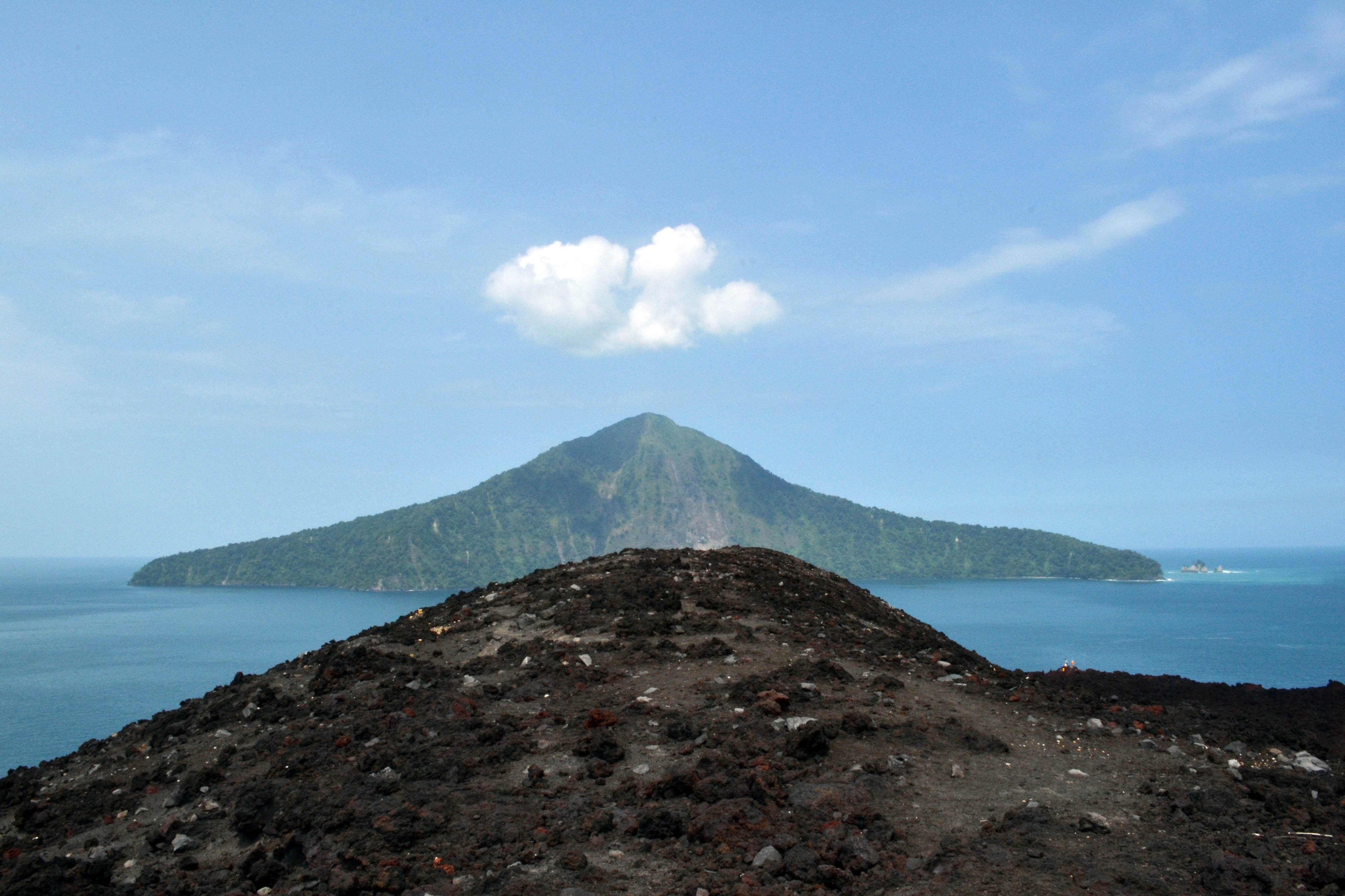 The view of Mount Krakatau against a blue sky