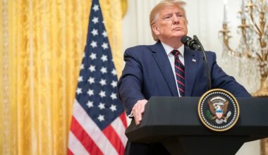 Donald Trump delivering remarks from the East Room of the White House.