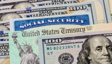 A Social Security card and check from the U.S. Treasury sandwiched between $100 bills.