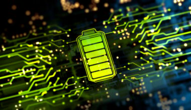 A fully-charged battery icon stylized like a circuit board.