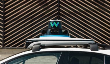 top of Waymo car, showing equipment on roof
