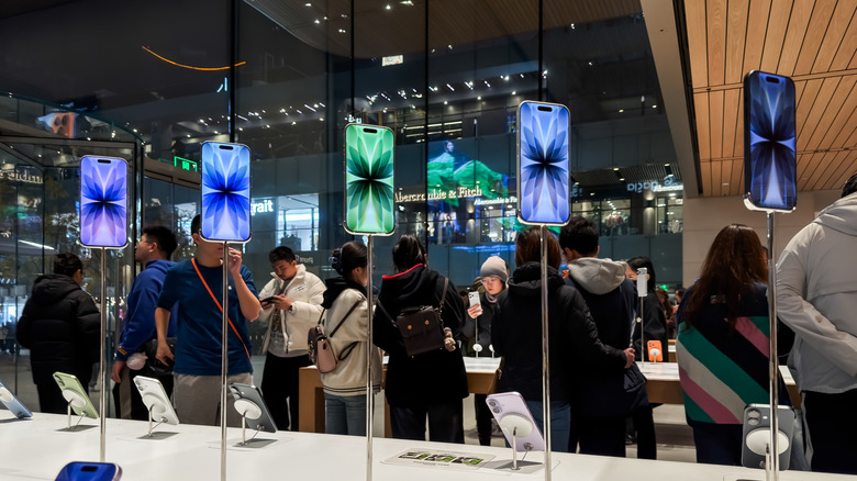 The new iPhone 17 on display at a retail store.