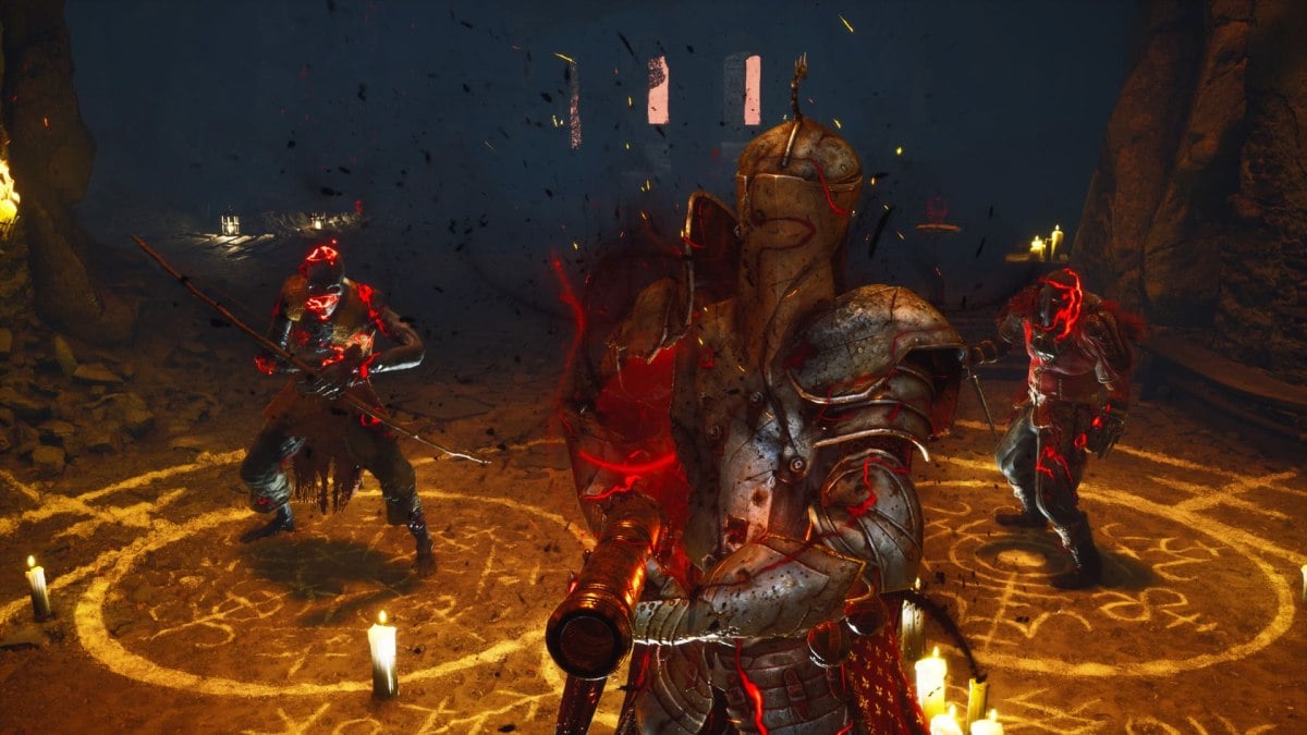The player strikes an enemy with a melee weapon in Witchfire