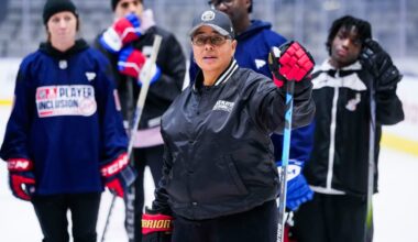 James' Hall of Fame career celebrated at Player Inclusion Coalition girls hockey clinic