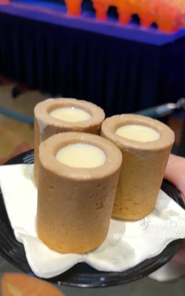 Three Disney drinks from TikTok, in cookie cups with creamy white filling.