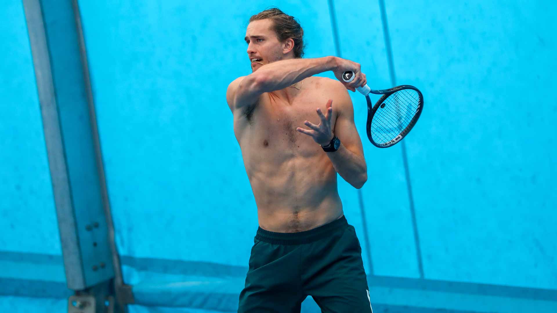 Alexander Zverev practises Tuesday in Sydney ahead of the United Cup.