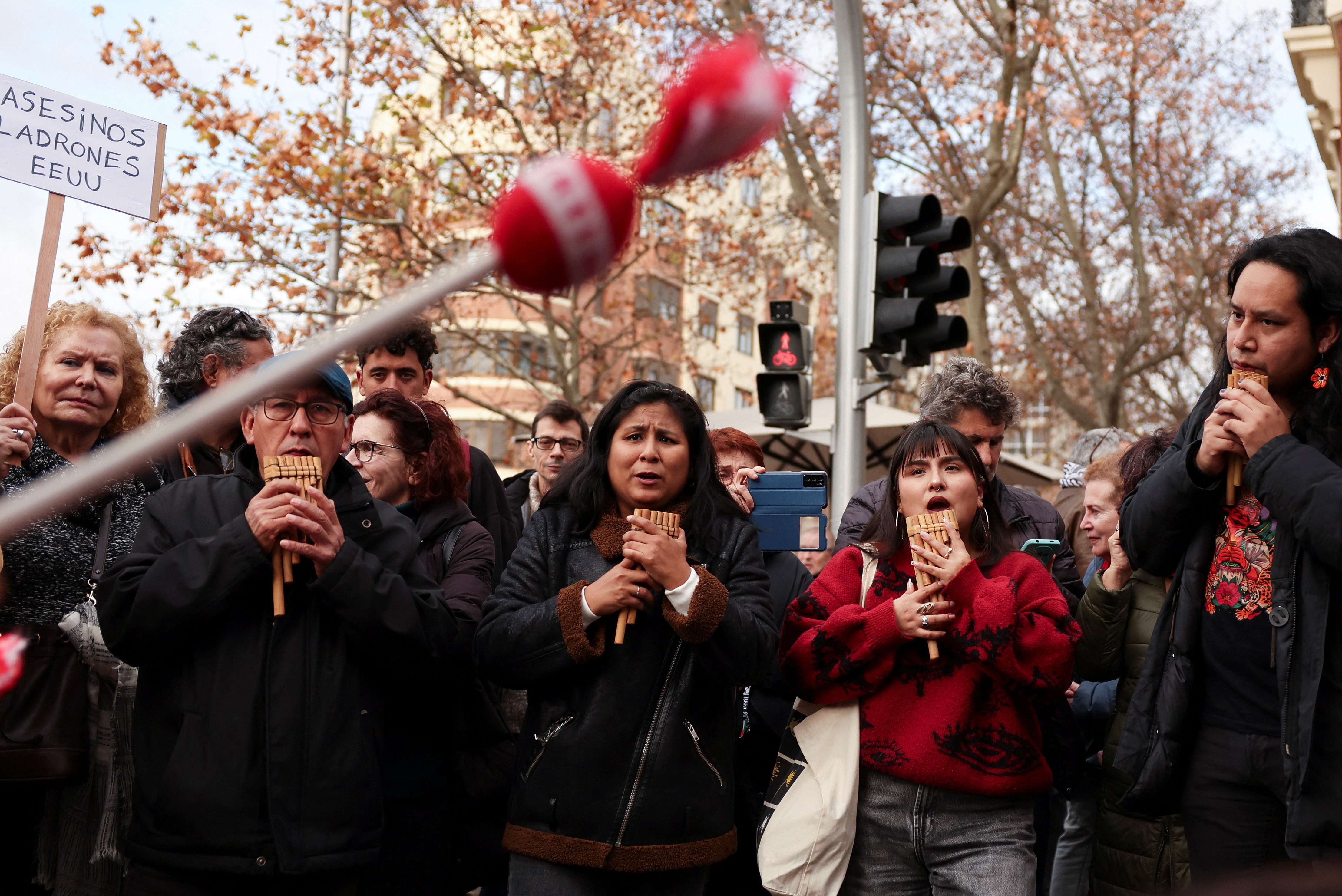 Anti-American protesters at the Madrid embassy