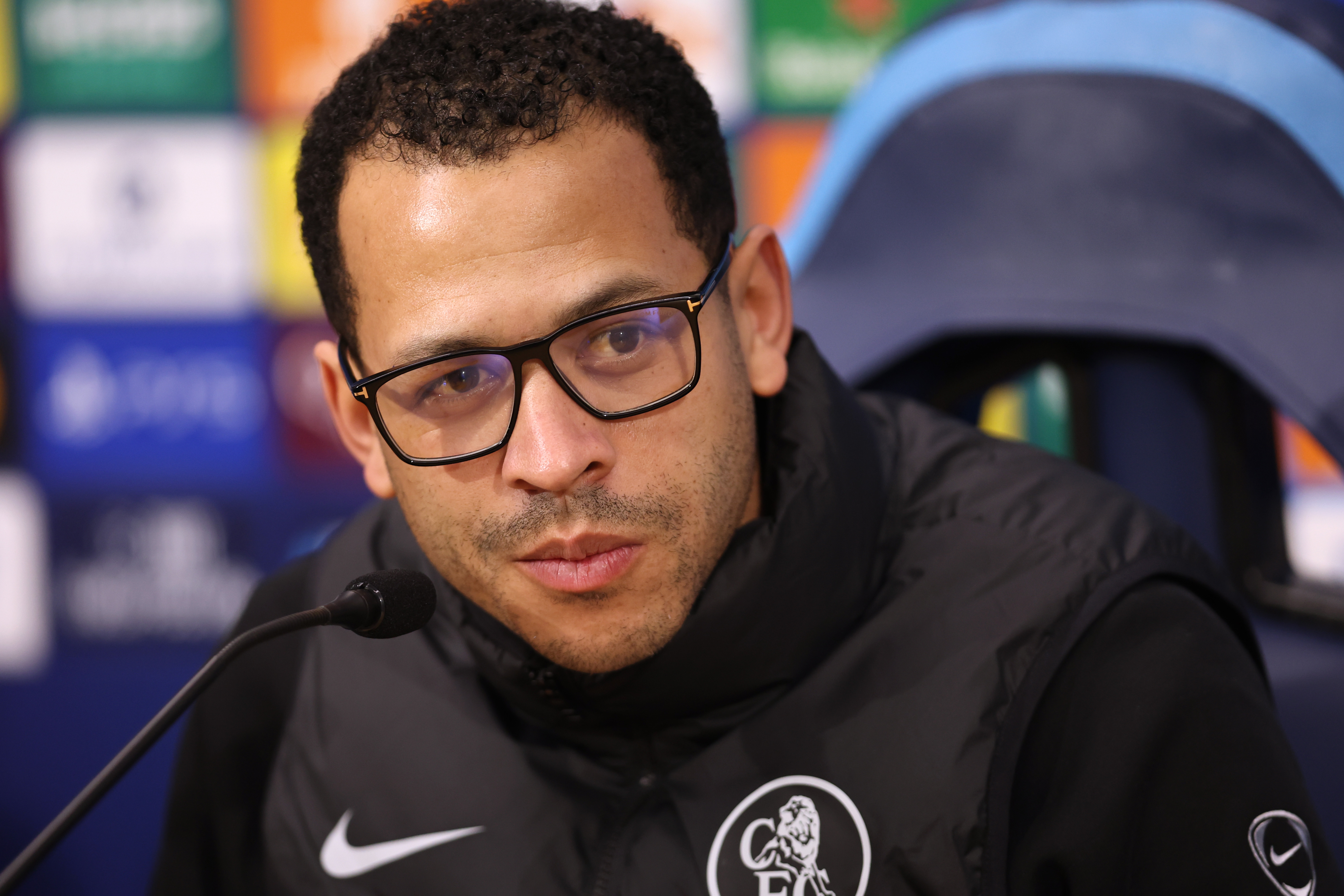 Chelsea Head Coach Liam Rosenior speaking to the media at a press conference.