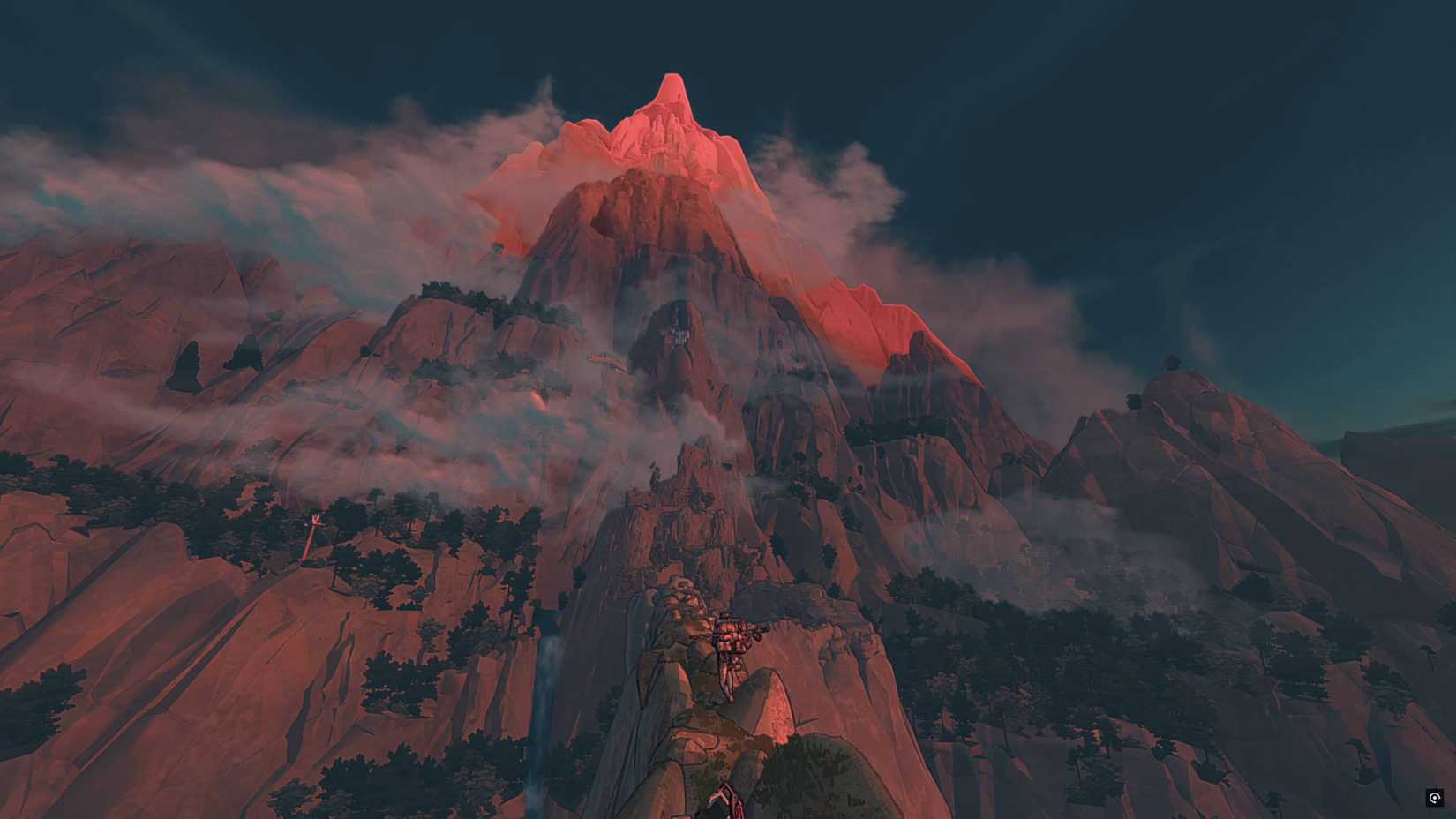 Aava approaches a towering mountain in Cairn