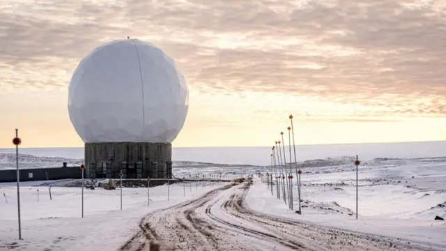 A radar dome at Pituffik Space Base in Greenland