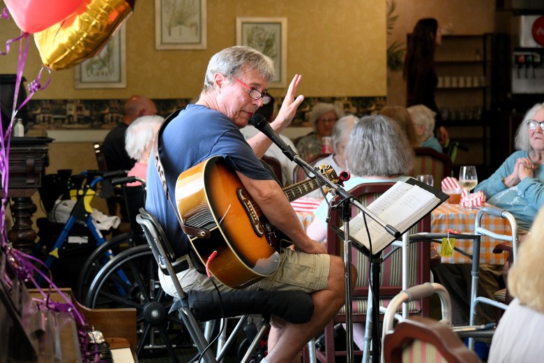 "Any birthdays this week?" asks the entertainment for Happy Hour at The Willows of East Lansing nursing home on Friday, Sept 19, 2025.   