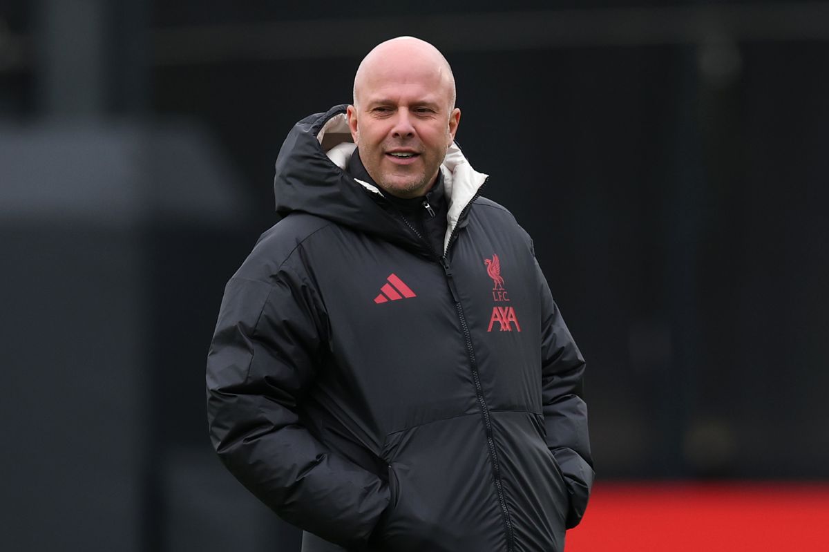 KIRKBY, ENGLAND - JANUARY 27: Arne Slot, Manager of Liverpool, looks on during a training session at AXA Training Centre on January 27, 2026 in Kirkby, England. (Photo by Jan Kruger/Getty Images)
