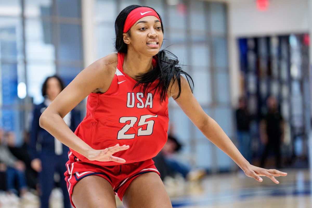 Angel Reese #25 practices during the United States Women's Basketball Team training camp at Duke University on December 13, 2025 in Durham, North Carolina