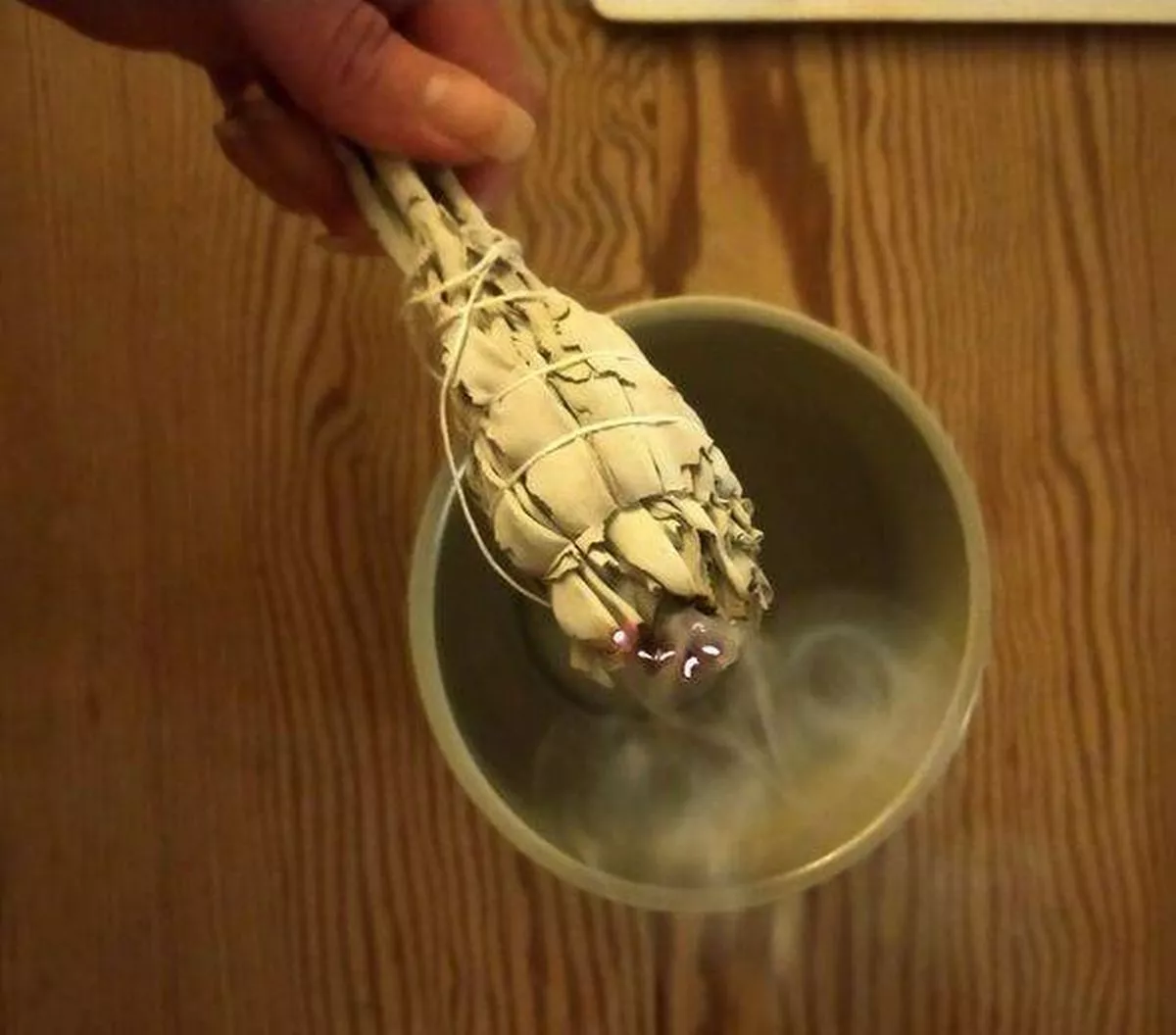 sage stick and ceramic bowl