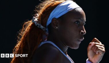 Coco Gauff celebrates winning a point at the Australian Open