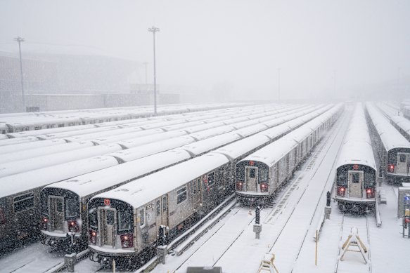 Subway trains parked in Queens, New York.