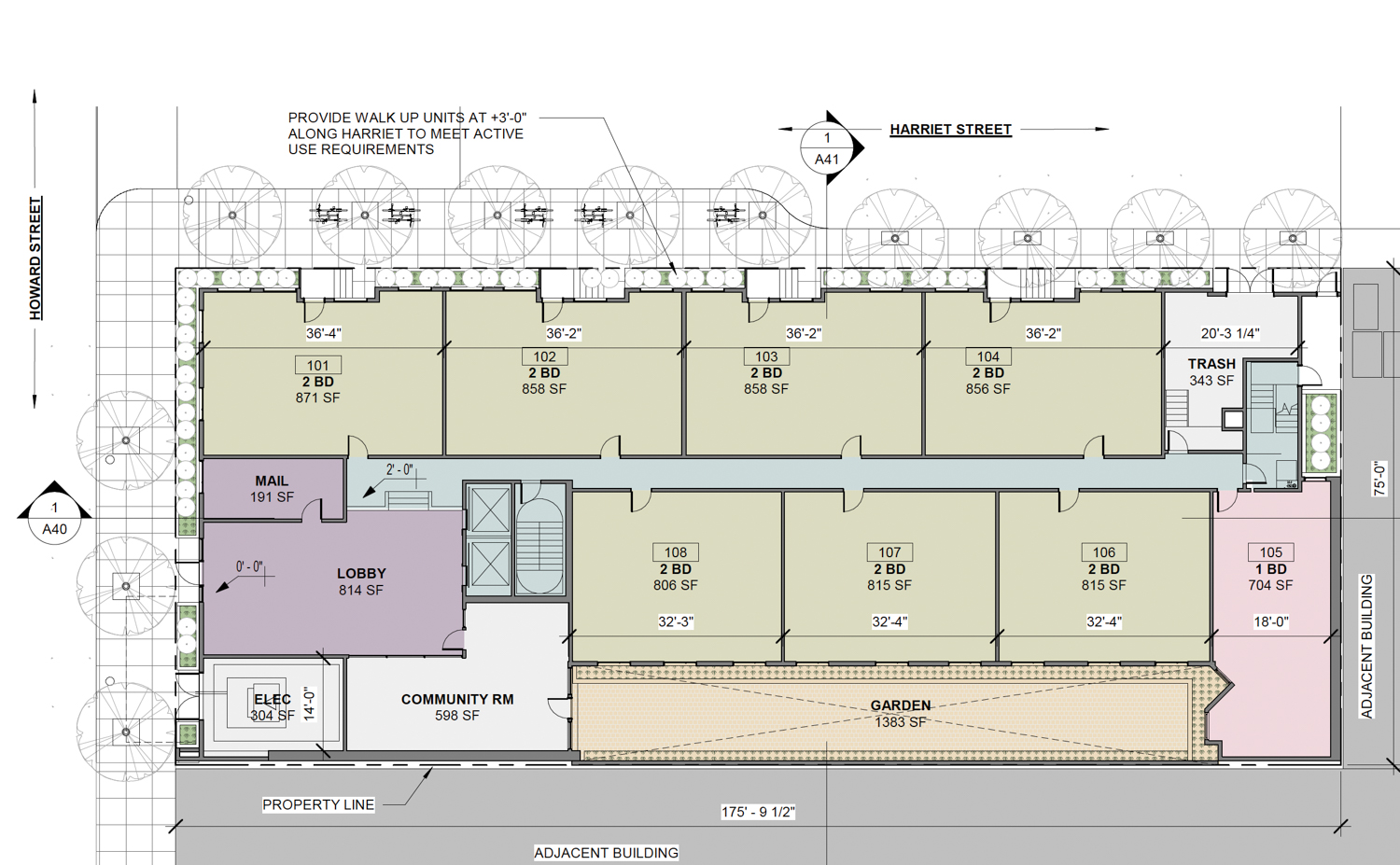 1025 Howard Street ground-level floor plan, illustration by Stanton Architecture