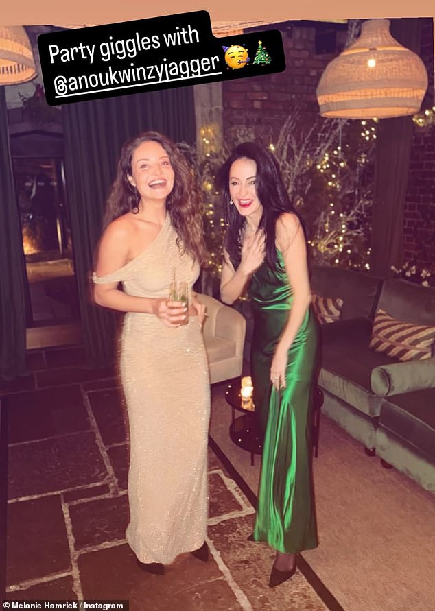 Mick's fiancee Mel - the mother of his youngest of eight children, Deveraux, nine - shared a photo of herself beaming in an emerald green gown as she mingled with guests