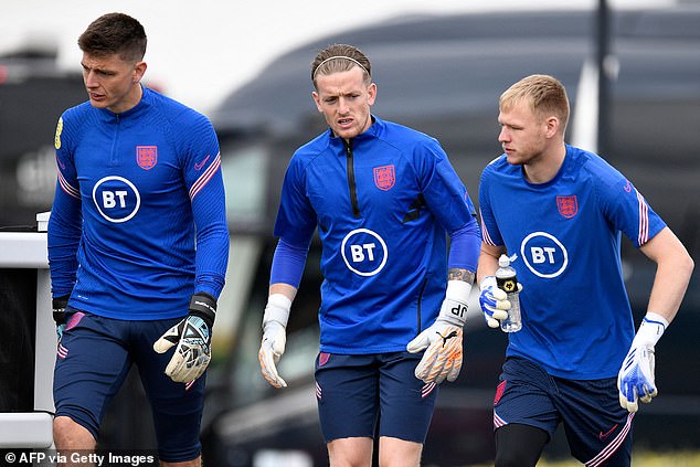 Neither Nick Pope (left) nor Aaron Ramsdale (right) has seized the Newcastle No 1 jersey this season as they look to join Jordan Pickford (centre) in England's World Cup squad