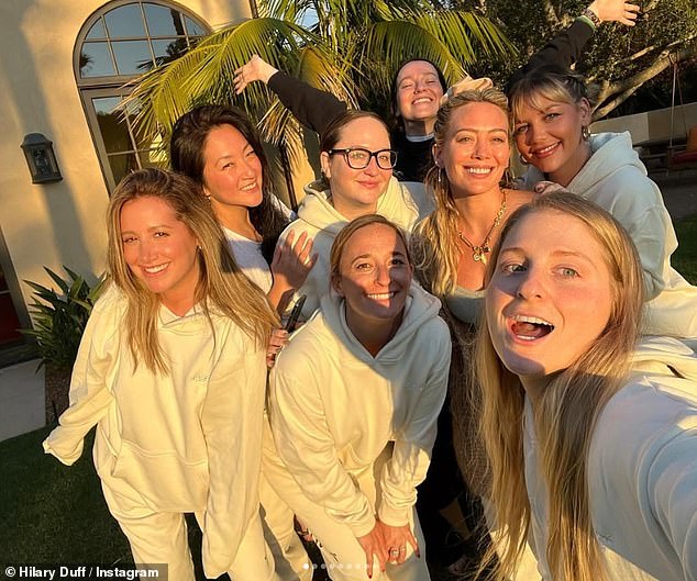 Ashley Tisdale (pictured left) has spoken out on leaving her 'toxic mom group'. The shock move has raised eyebrows among fans as the High School Musical star, 40, once raved about her A-list 'village of moms' which included Hilary Duff (centre), Mandy Moore and Meghan Trainor (right)