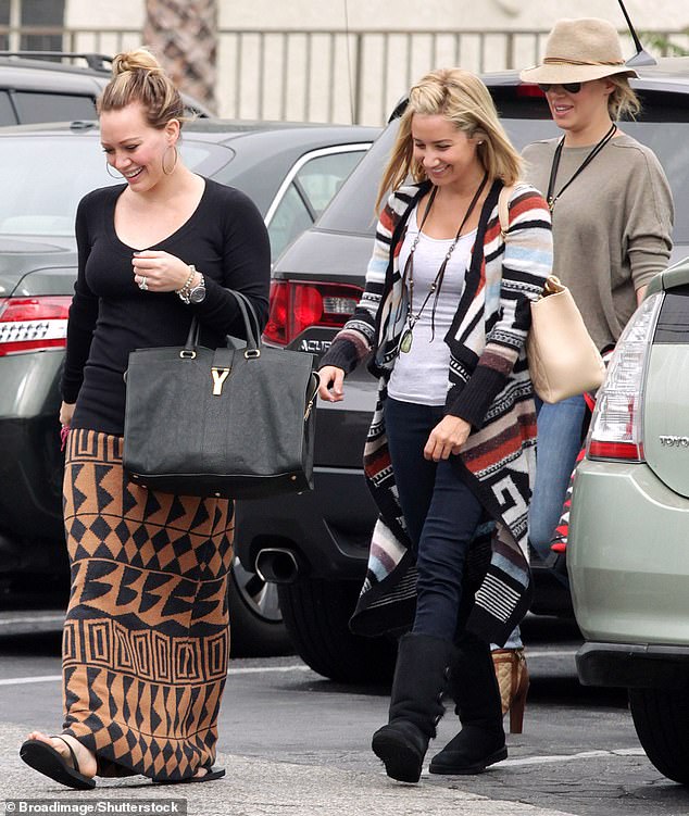 Ashley, who also shares a 16-month-old son Emerson with her composer husband Christopher French, joined the mom group created by her longtime friend and fellow child star Hilary Duff (Hilary and Ashley pictured together in 2011)