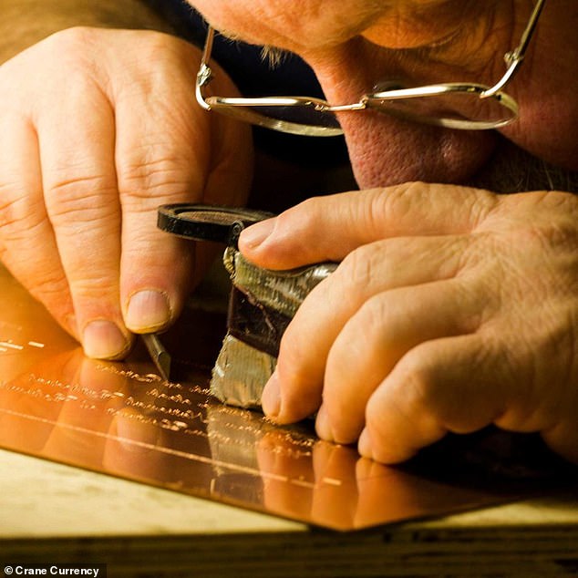 Engraving apprentices start at $18.50 an hour, and even with quarterly bonuses, newly certified engravers earn up to about $60,000 a year (pictured: a worker at Crane Currency)