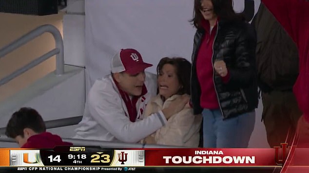 ESPN's cameras cut to Mendoza's parents after their son scored a remarkable touchdown