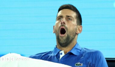 Novak Djokovic yawns during a 2024 Australian Open match