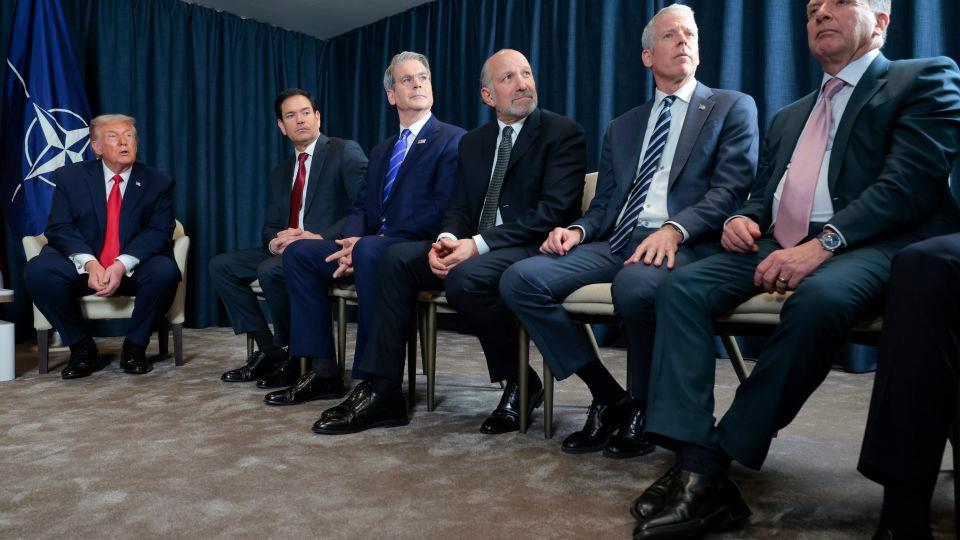 US President Donald Trump attends a bilateral meeting with US Treasury Secretary Scott Bessent and other US department leaders on the sidelines of the World Economic Forum on Wednesday in Davos, Switzerland. - Chip Somodevilla/Getty Images