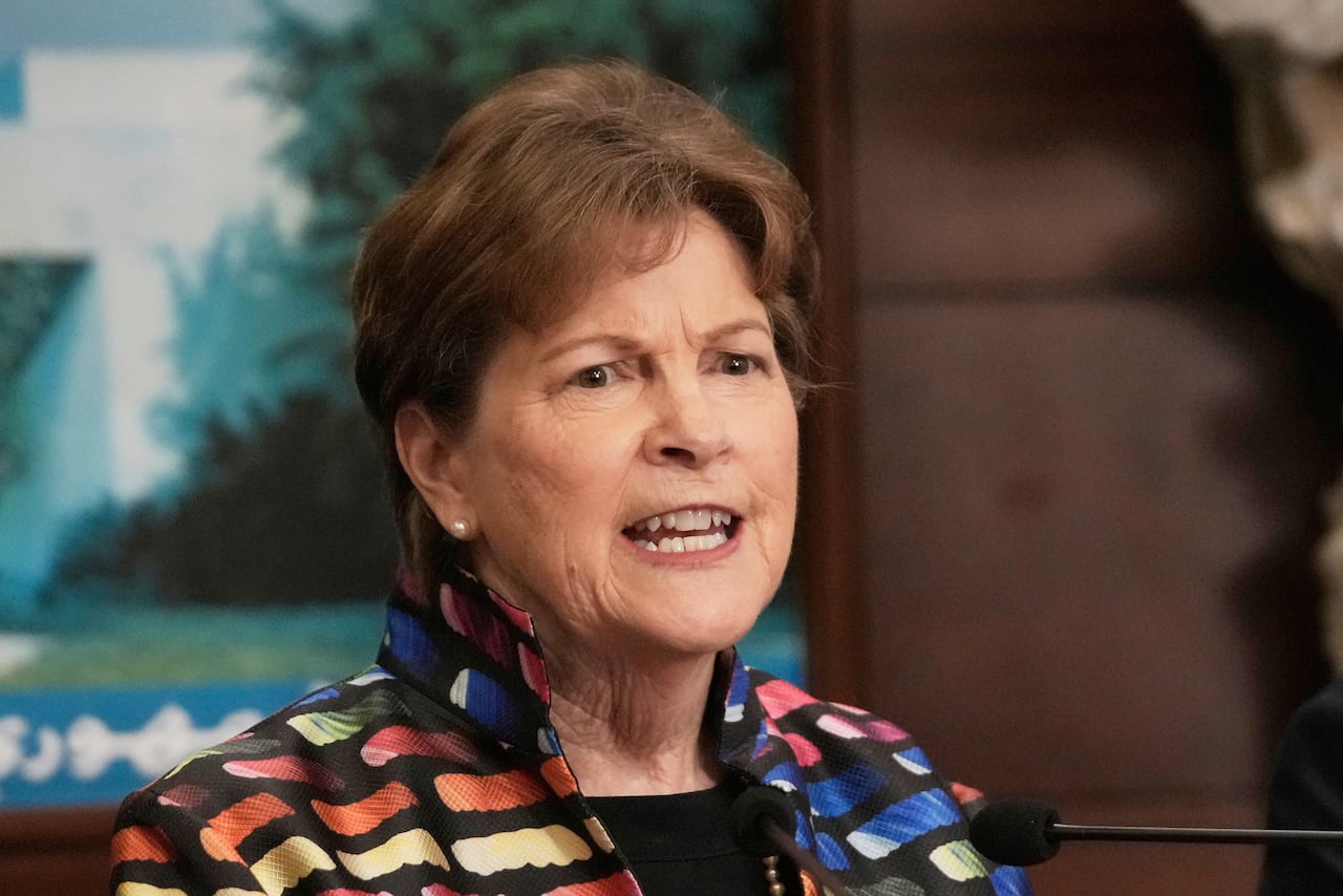 Sen. Jeanne Shaheen, D-N.H., speaks during a press conference at the presidential palace in Baabda, in east of Beirut, Lebanon, Aug. 26, 2025. 