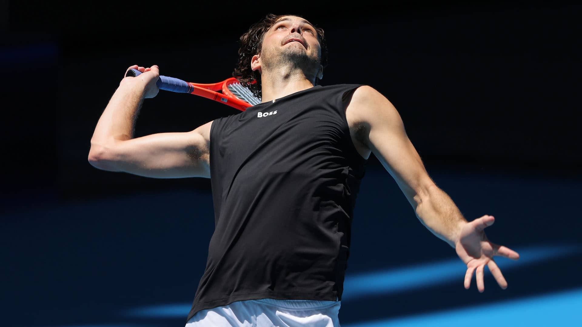 Taylor Fritz during practice on Monday at RAC Arena in Perth.
