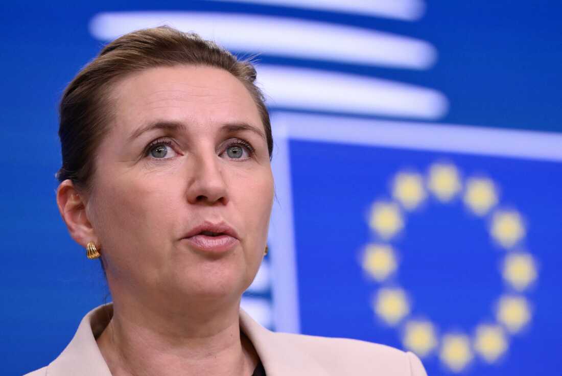 Denmark's Prime Minister Mette Frederiksen speaks at a press conference in Brussels, Belgium on Dec. 19. She says the U.S. should stop threatening to annex Greenland.