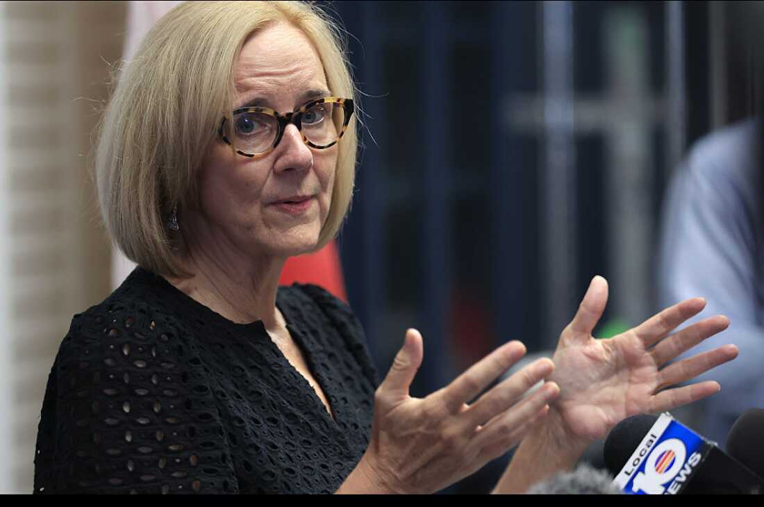 Then-Miami Mayor-elect Eileen Higgins holds a press conference the day after winning the mayoral seat on Dec. 10, 2025 in Miami, Florida.
