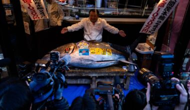 Photos show record-breaking $3.2M bluefin tuna sold at Tokyo's first fish auction of 2026