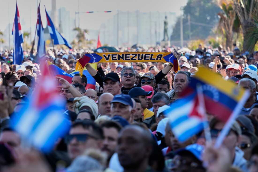 Cubans attends a rally in Havana, Jan. 3, 2026, in solidarity with Venezuela after the U.S. captured President Nicolas Maduro and flew him out of Venezuela.