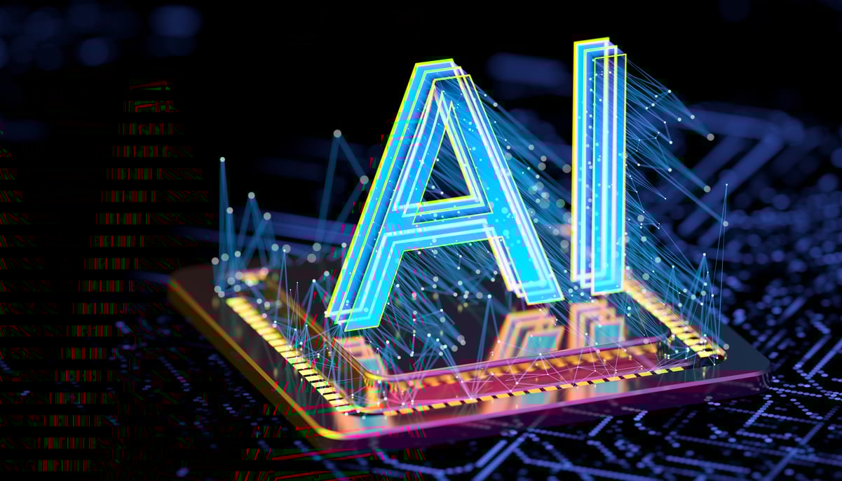 The letters AI in blue lighting. 