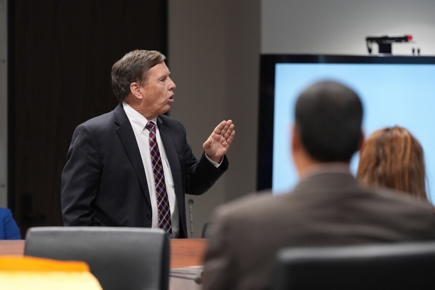 Special prosecutor Bill Turner makes his opening arguments during a trial the former Uvalde school district police officer Adrian Gonzales at the Nueces County Courthouse in Corpus Christi, Texas, Tuesday, Jan. 6, 2026.