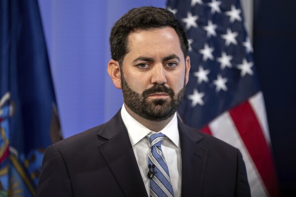 U.S. Rep. Mike Lawler debates Mondaire Jones during the Congressional District 17 election hosted by News 12, Oct. 16, 2024, in Yonkers, NY. (AP Photo/Brittainy Newman, File)