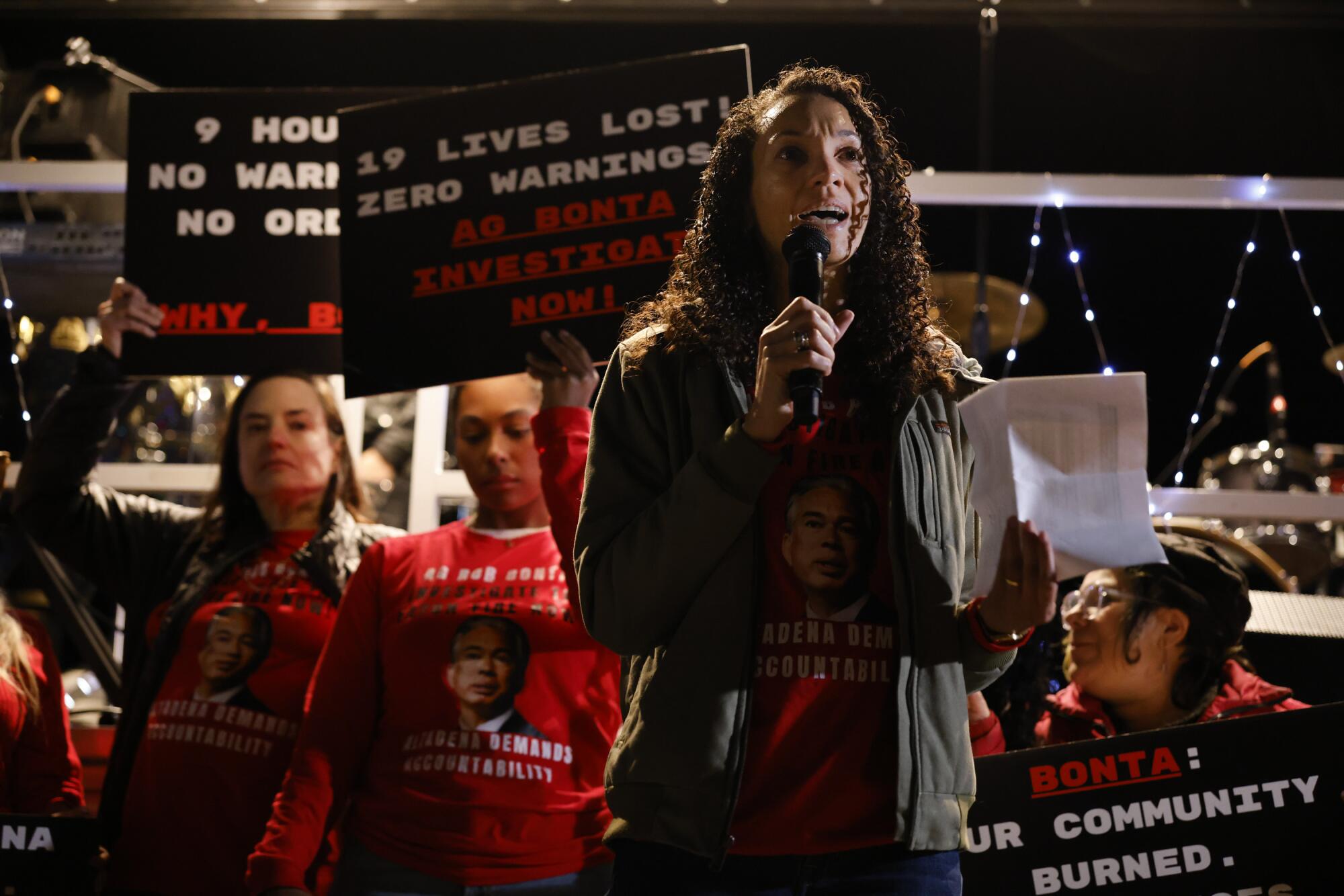 Gina Clayton-Johnson of "Altadena for Accountability" speaks at a town hall
